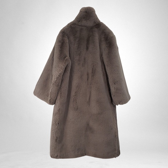 HM Fuzzy Faux Fur Long Coat Womens Large Party Gray Statement Oversized Jacket - Picture 2 of 16